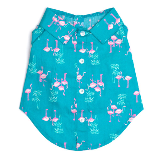 the latest spring fashion trends for your dog. Turquoise flamingo boy shirt.