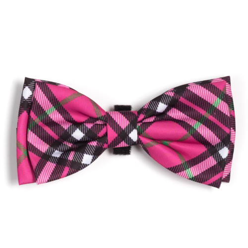 the latest spring fashion trends for your dog. Hot pink plaid bow tie.